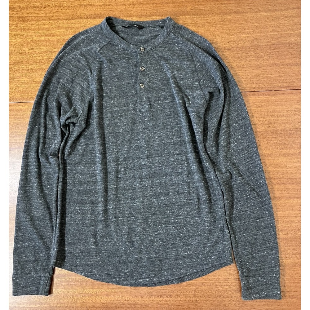 Alamere Merino Wool Blend Henley Shirt Charcoal Gray Heathered Large Made SF USA